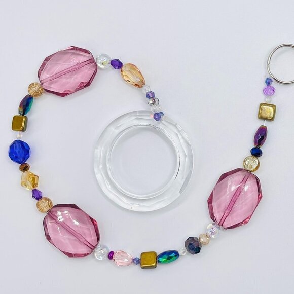 Beaded Suncatcher - Purple Gold - Clear Crystal Prism Ring - Hanging Decor - Picture 2 of 16